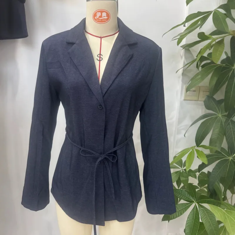 HKSH ربيع الخريف جديد المرأة السترة محززة طوق واحدة الصدر طويلة الأكمام بلون أنيق المد مكتب معطف للسيدات HK12831