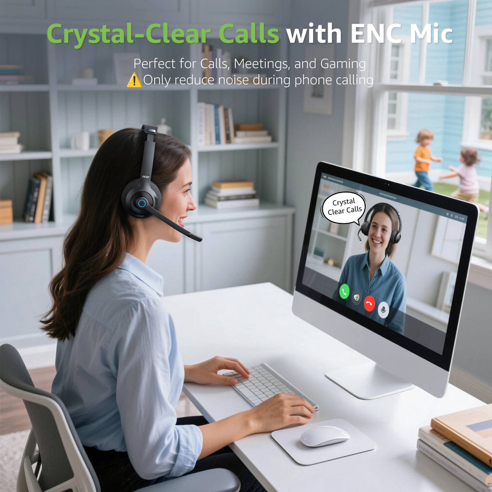سماعة رأس لاسلكية لمركز الاتصال Acer HB02 مع ميكروفون للعمل 2.4G USB Dongle Bluetooth 5.3 سماعات مزدوجة الوضع ENC للمكالمات الواضحة #2