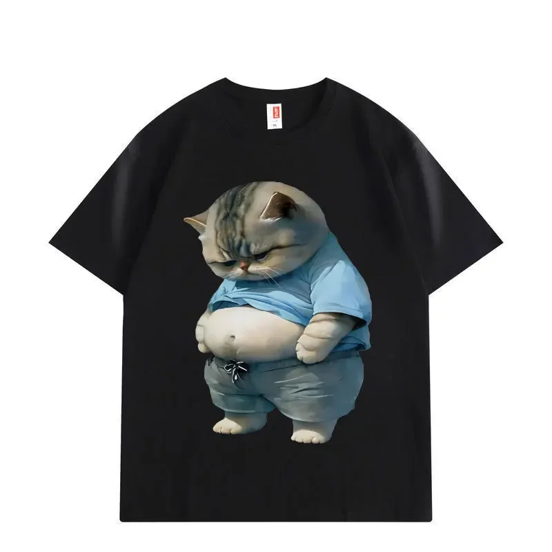 Funny Chubby Cat Meme Graphic T Shirts Men Women Fashion Trend Cartoon Short Sleeve T-shirts Summer Loose Cotton T-shirt