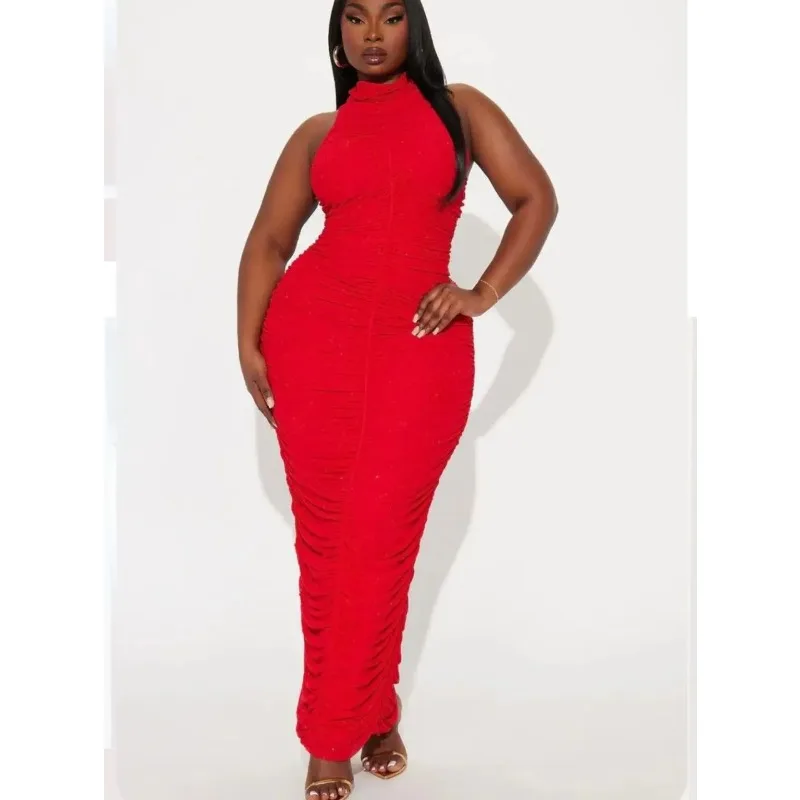 Dashiki أفريقيا الملابس لربيع وصيف 2026 الأفريقي بلا أكمام البوليستر الأحمر حفلة سهرة فساتين طويلة ماكسي فساتين أنقرة