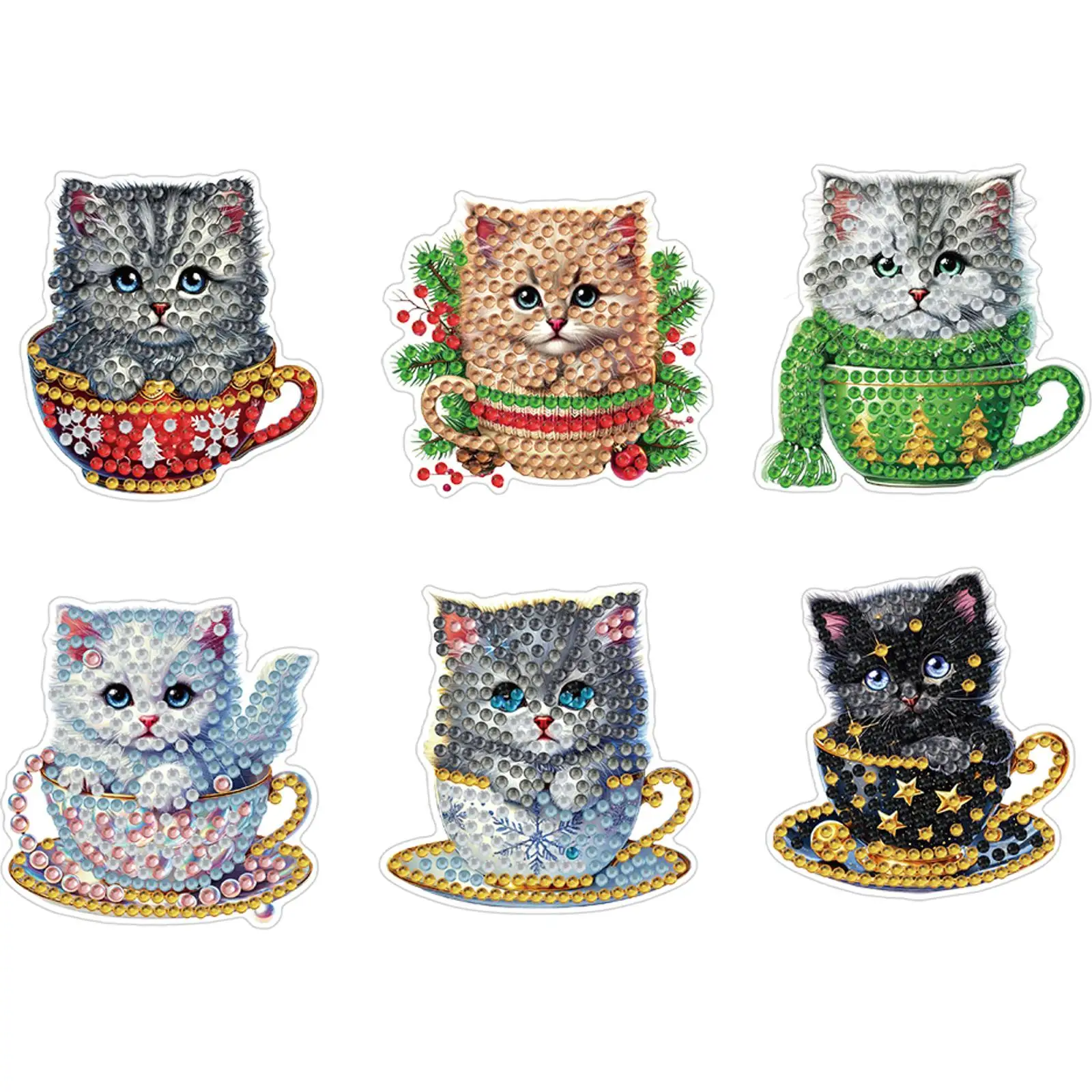 

6PCS 2D Flat Xmas DIY Diamond Painting Refrigerator Magnet Round Diamond Crystal Refrigerator Magnet for Home Kitchen Decoration