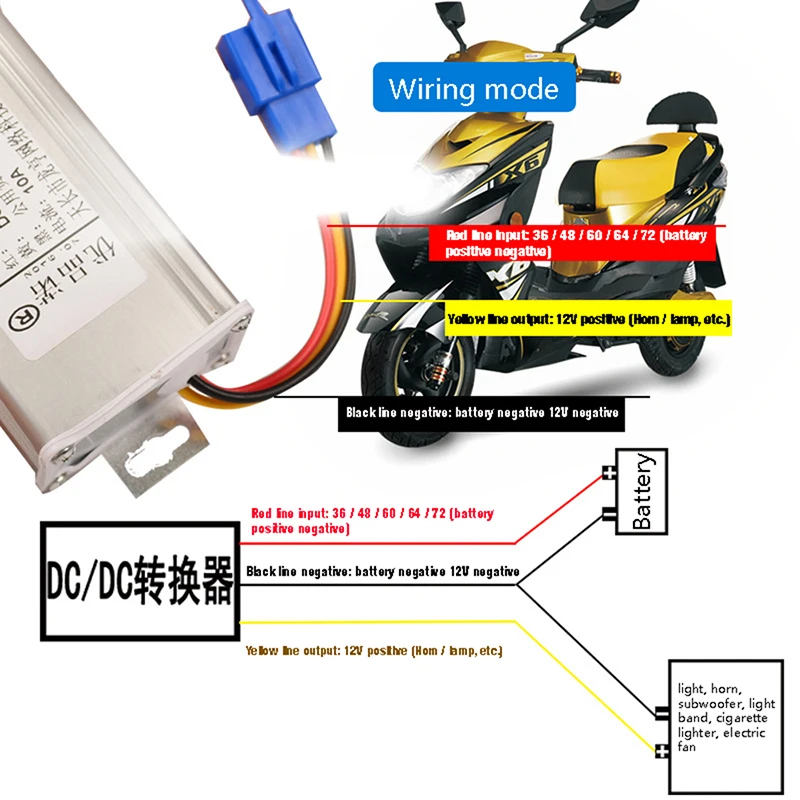 Transformer DC 36V 48V 60V 72V 96V To 12V 10A 20A Electric Bicycle Converter