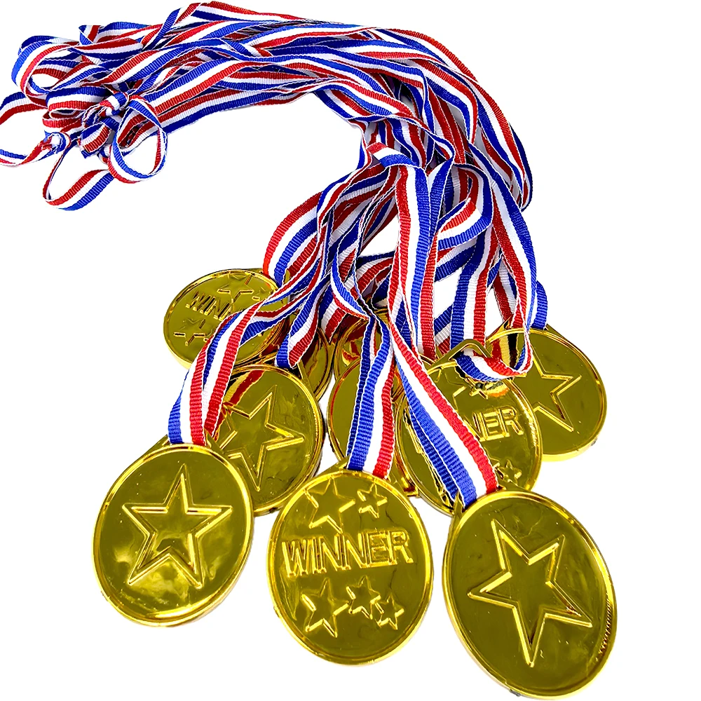 10-100 Pieces Kids Gold Plastic Winner Award Medals Winner Medals Gold Winner Medals for Games Sports ﻿Race Birthday Party Favor