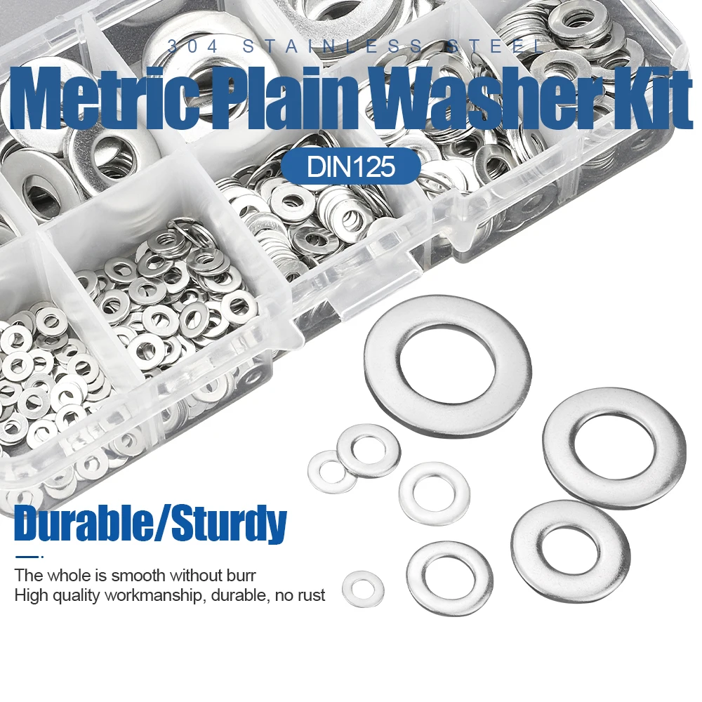 620/1010Pcs Platte Ring Set Rvs M2 M3 M4 M5 M6 M8 M10 M12 Ring Pakking Set vlakte Ringen Metalen Washer Assortiment Kit