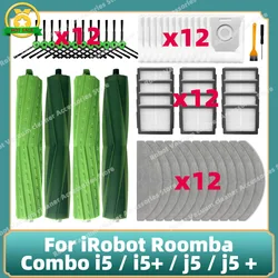 Compatible con iRobot Roomba Combo i5 / i5 + / j5 / j5 + Robot aspirador, cepillo lateral principal, filtro Hepa, piezas de accesorios