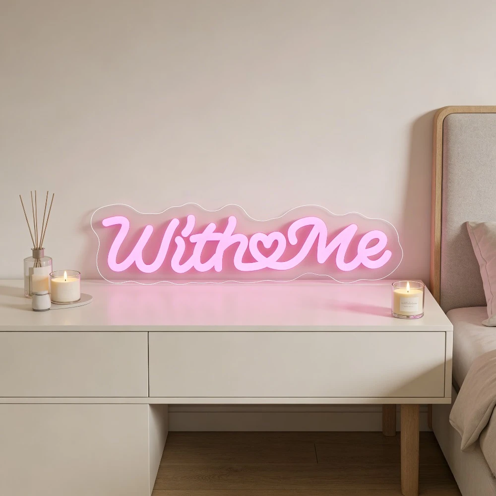 

Неоновая вывеска в форме сердца с надписью «Со мной», романтический декор для спальни, светодиодная подсветка для подарка на годовщину, свадьбу, День святого Валентина, атмосферное освещение