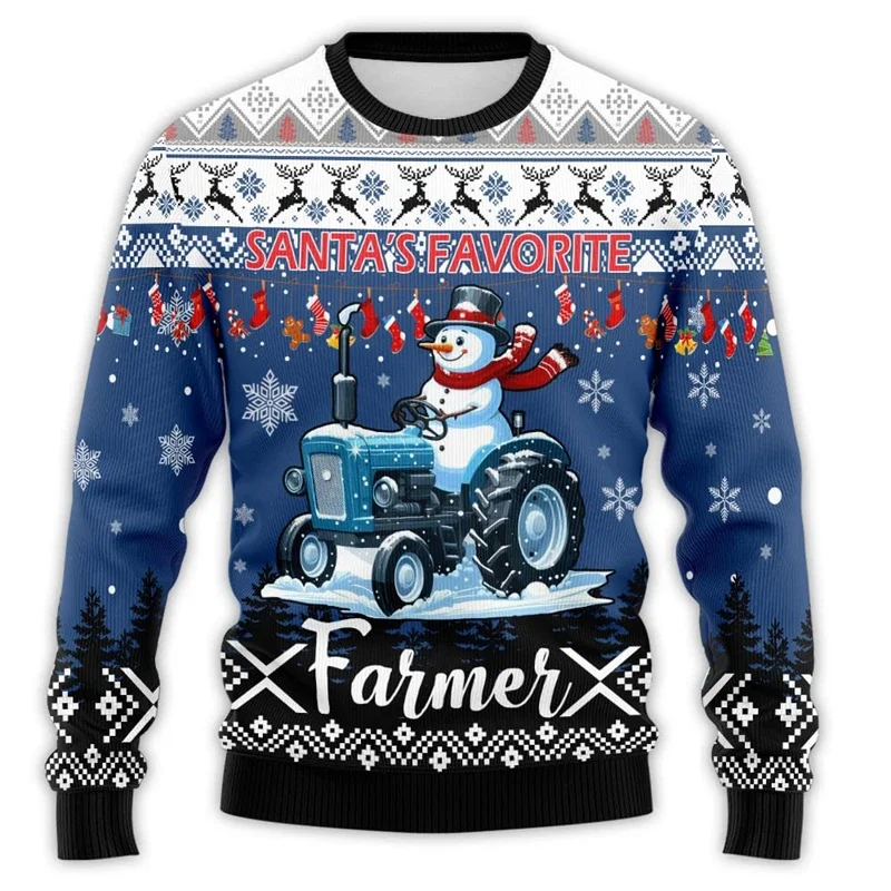 Farm Tractor Santa Claus Graphic Sweatshirts Casual Man Ugly Christmas Sweater Funny Gifts Pullovers Unisex Tracksuit Sweaters