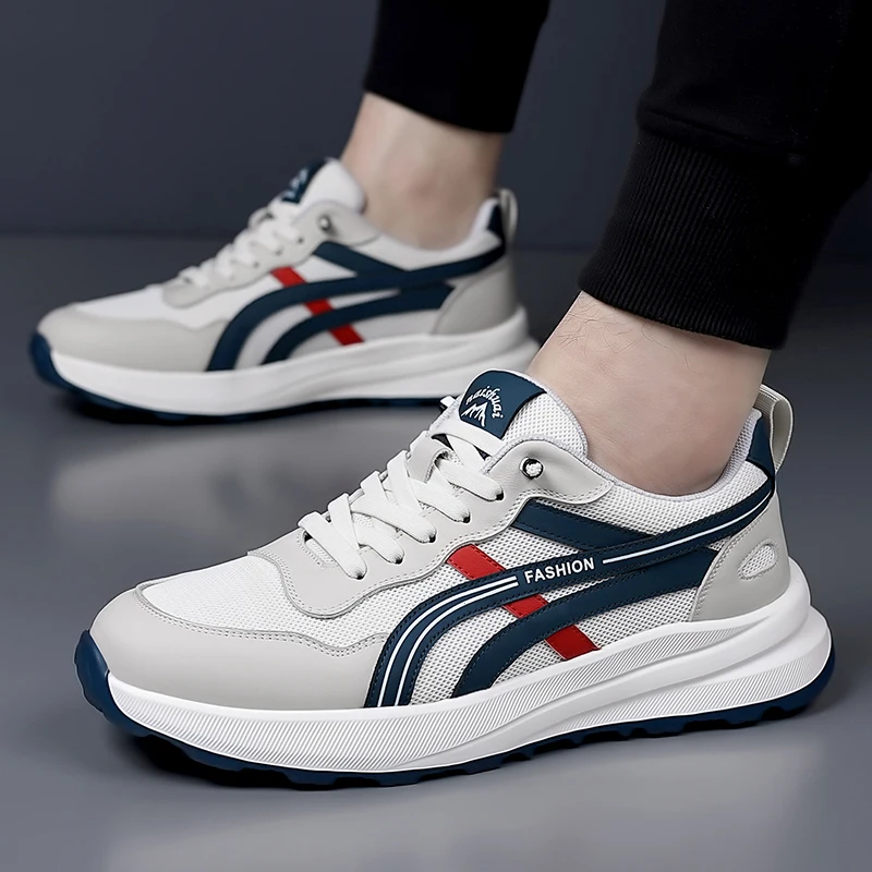 

2026 Spring New Men's Shoes, Genuine Leather, Soft Sole, Non-Slip, Mesh, Breathable, Trendy, Versatile, Casual Sports Shoes