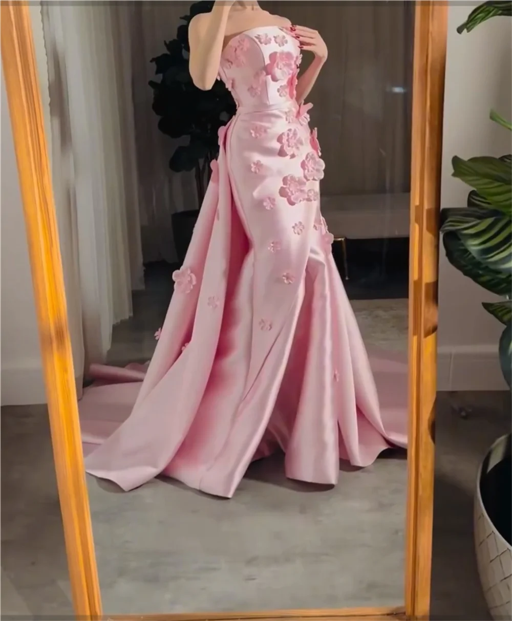 Customized Saudi Arabia Formal Dress Dearin Strapless Column Floor Length Applique Bespoke Occasion Dresses Prom Evening Gown