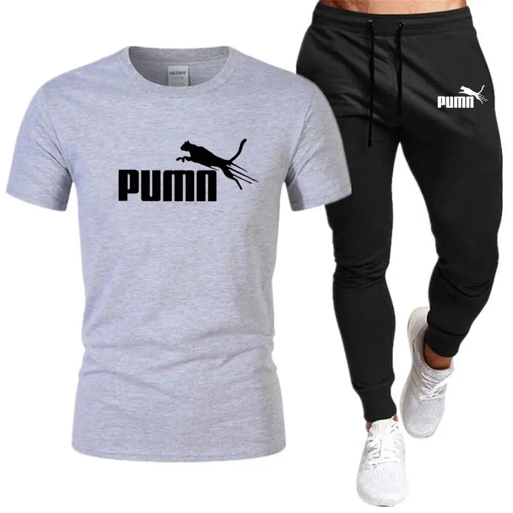 Men\'s Luxurious Short Sleeved Sportswear Set, Cotton T-shirt and Sports Pants, Fitness Wear, Printed T-shirt, Summer, 2 Pieces