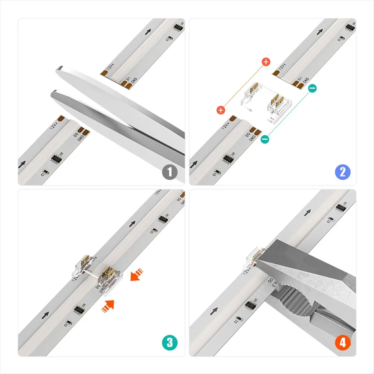 24PCS 3Pins 12mm Transparent Cover Connector Kits for COB LED Strip Transparent Gapless Connectors with Wire