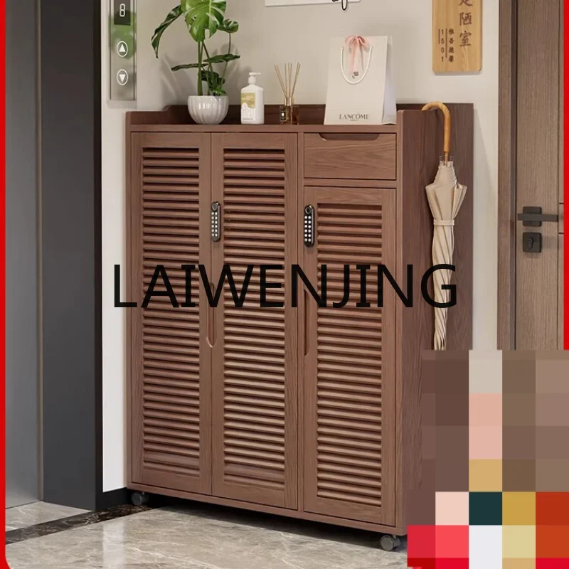 

Solid Wood Shoe Cabinet with Lock Home Doorway Movable Outer Corridor Outdoor Corridor Large Capacity Storage Shoe Rack