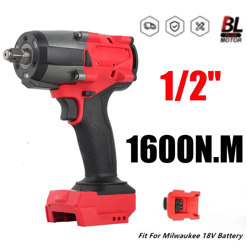 Klucz udarowy bezszczotkowy 1600 Nm, 5 biegów, akumulatorowy, elektryczny, z nasadką 1/2 cala, wysoki moment obrotowy, narzędzia elektryczne do akumulatorów Milwaukee 18V — 2