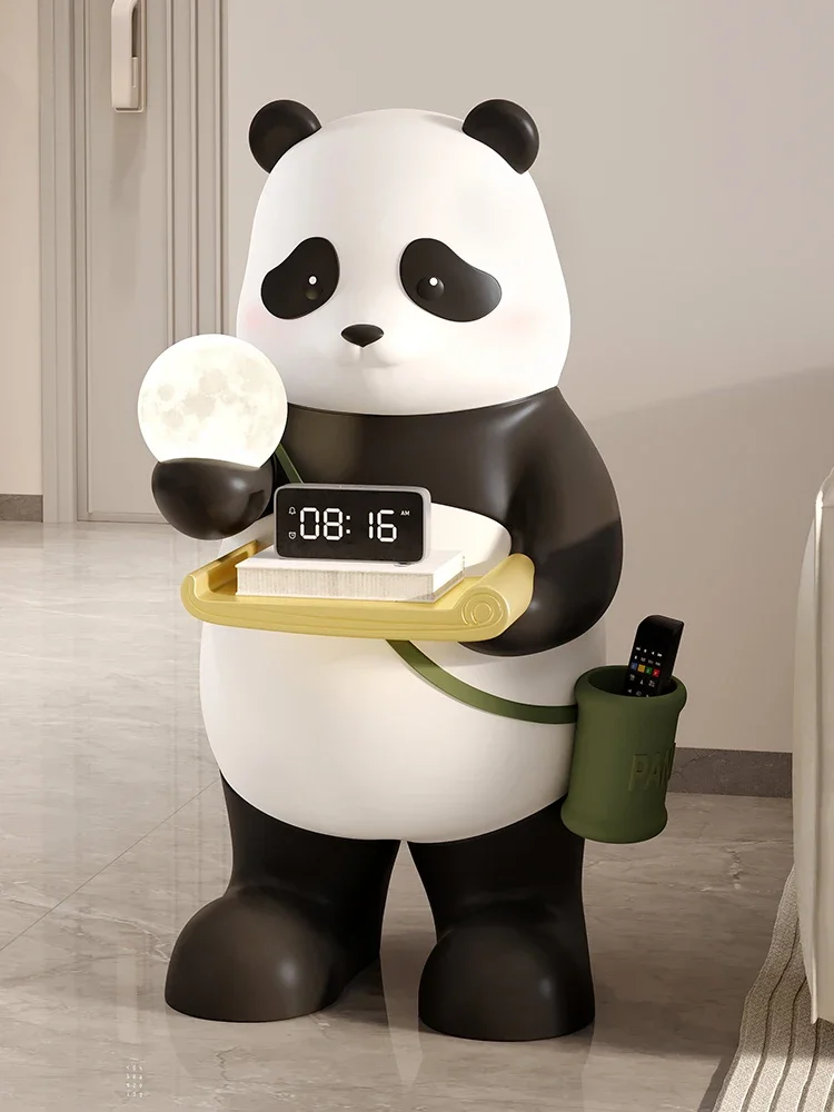 Modern Panda Figurines Creative Miniatures with Night Light Sofa Beside Elegant Room Ornaments Luxury Living Room Decoration