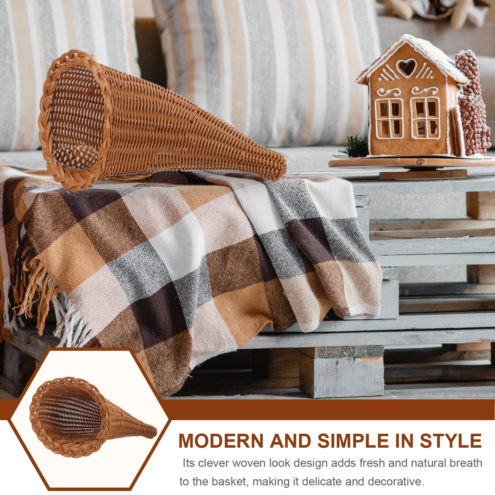 

Small Cornucopia Basket Decorative Woven Bread Snack Serving Storage Basket for Home Table Food Holder Hand Woven Baskets