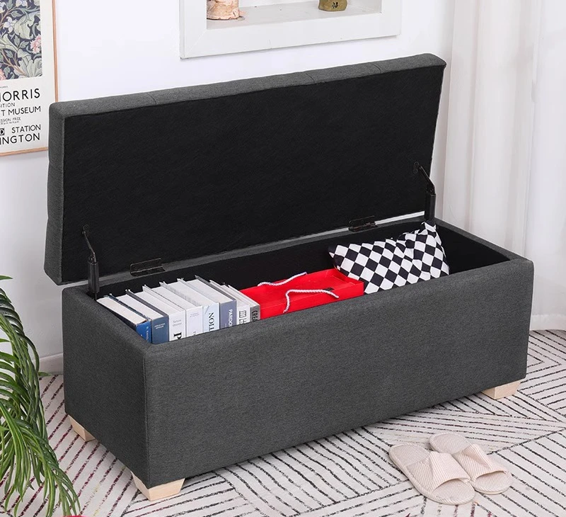 

Cotton and linen fabric long strip storage stool living room shoe change stool clothing store fitting room stool barber shop sof