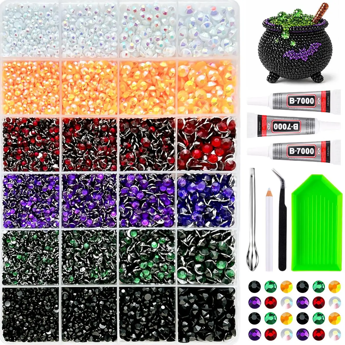 1Box Multi-size Sparkling AB Nail Rhinestones Bedazzling Kit Creative Halloween Colors Flatback Nail Rhinestones DIY Nail Crafts