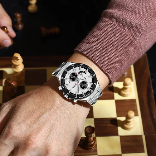 Imagen 2 del producto Reloj CURREN clásico de 43 mm para hombre, reloj de pulsera de cuarzo con cronógrafo y banda de acero inoxidable, manecillas luminosas, fecha automática
