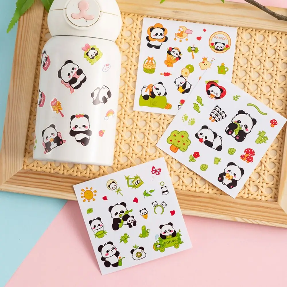 10Pcs Cartoon Panda Patterns PVC Stickers Scrapbook Decor Waterproof Water Cup Stickers DIY Notebook Decoration