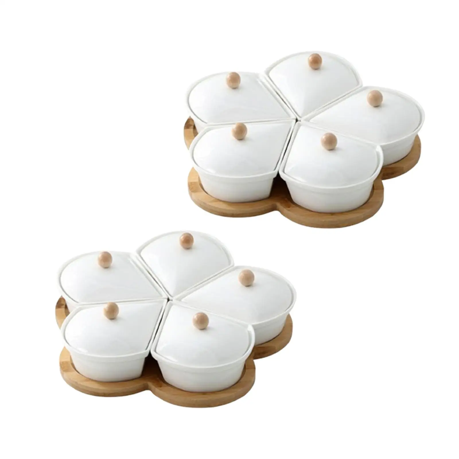 Flower Shape Ceramic Tray with Lid Five Removable Bowls Elegant Table Decoration for Party Snacks