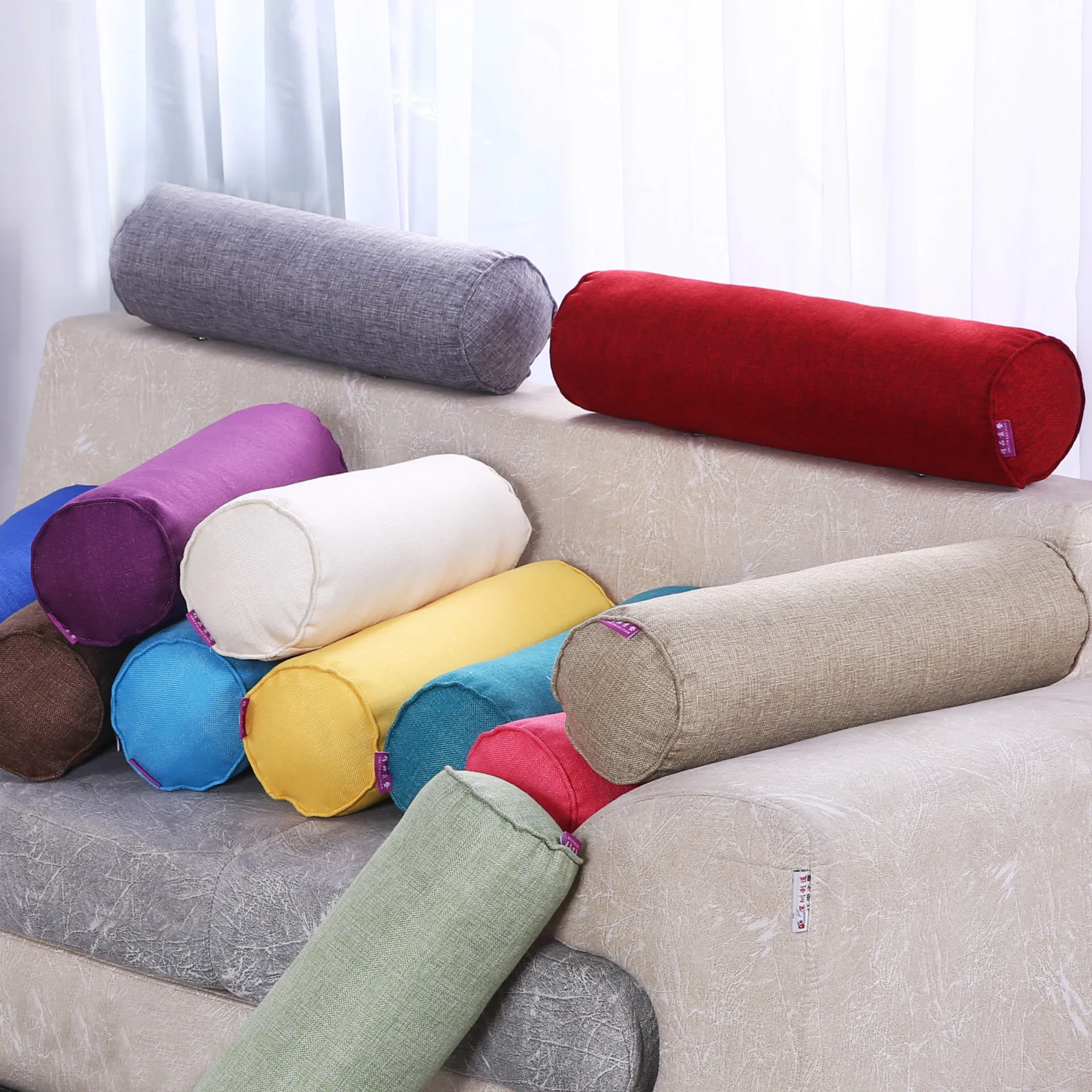 Cotton Linen Cylindrical Pillow Case Home Decor Sofa Lumbar Support Long Pillowcase Neck Bolster Roll Headrest Cove No Fill