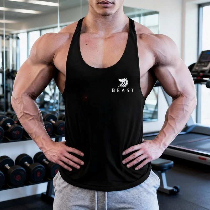 Men's Retro Printed Y-Back Gym Tank Top Cotton Quick-Dry Breathable Bodybuilding Sleeveless Weightlifting Fitness Workout Vest