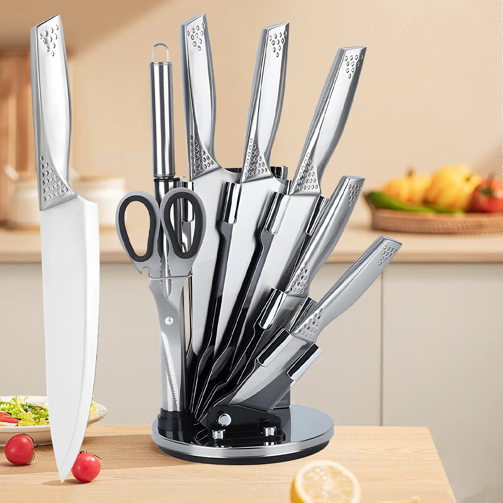 

8pcs Kitchen Knives Set 3CR13 Stainless Steel Chef's Knife Meat Cleaver with Block for Kitchen Fruit and Vegetable Cutting Knife