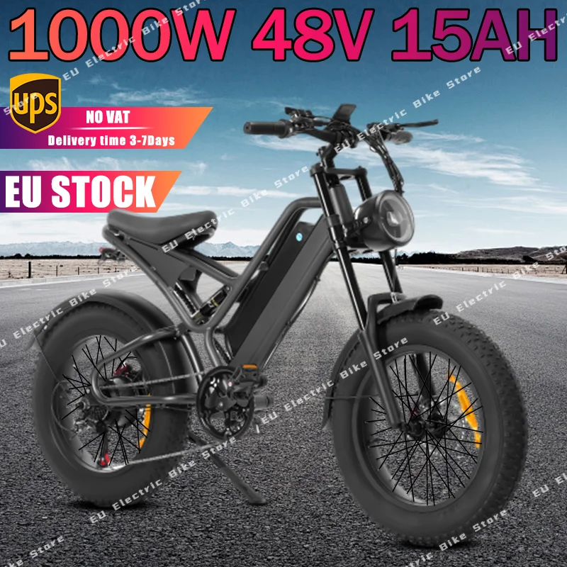 Electric Bike 1000W Motor 48V15AH Lithium Battery City Dual Shock Absorption E bike 20*4.0-in Fat Tire Mountain Electric Bicycle