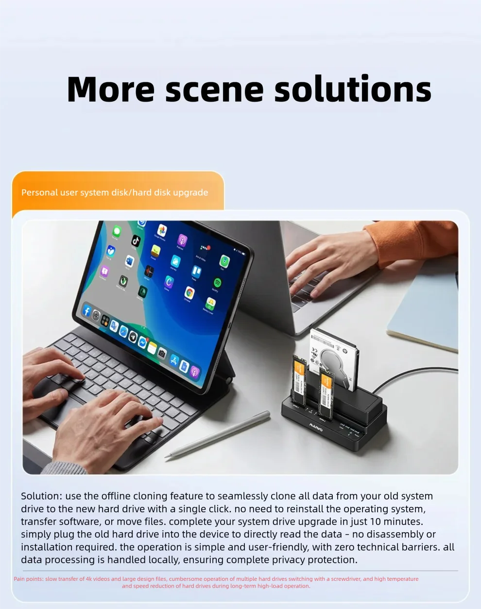 MAIWO 3-Bay Dockingstation Adapter 10Gbps für M.2 NVME SSD & 2,5 3,5 Zoll SATA HDD SSD Unterstützt Offline-Klonen für PC Laptop – Detail 7