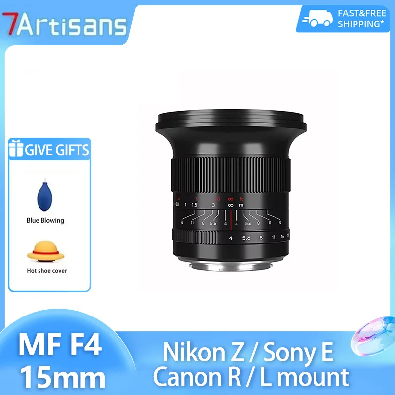 

Широкоугольный фикс-объектив 7artisans 15mm F4 для полнокадровых камер Sony E A6000 A6400 A7III, Canon EOS R, Nikon Z Z6III (байонет L)