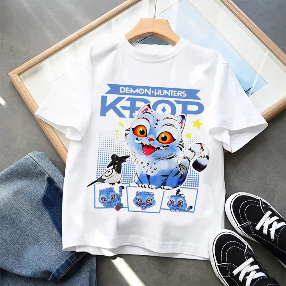 Kpop شيطان الصيادين ملابس الأطفال تي شيرتات قصيرة الاكمام لطيف Kpop شيطان الصيادين تي شيرت Harajuku التي شيرت للفتيات