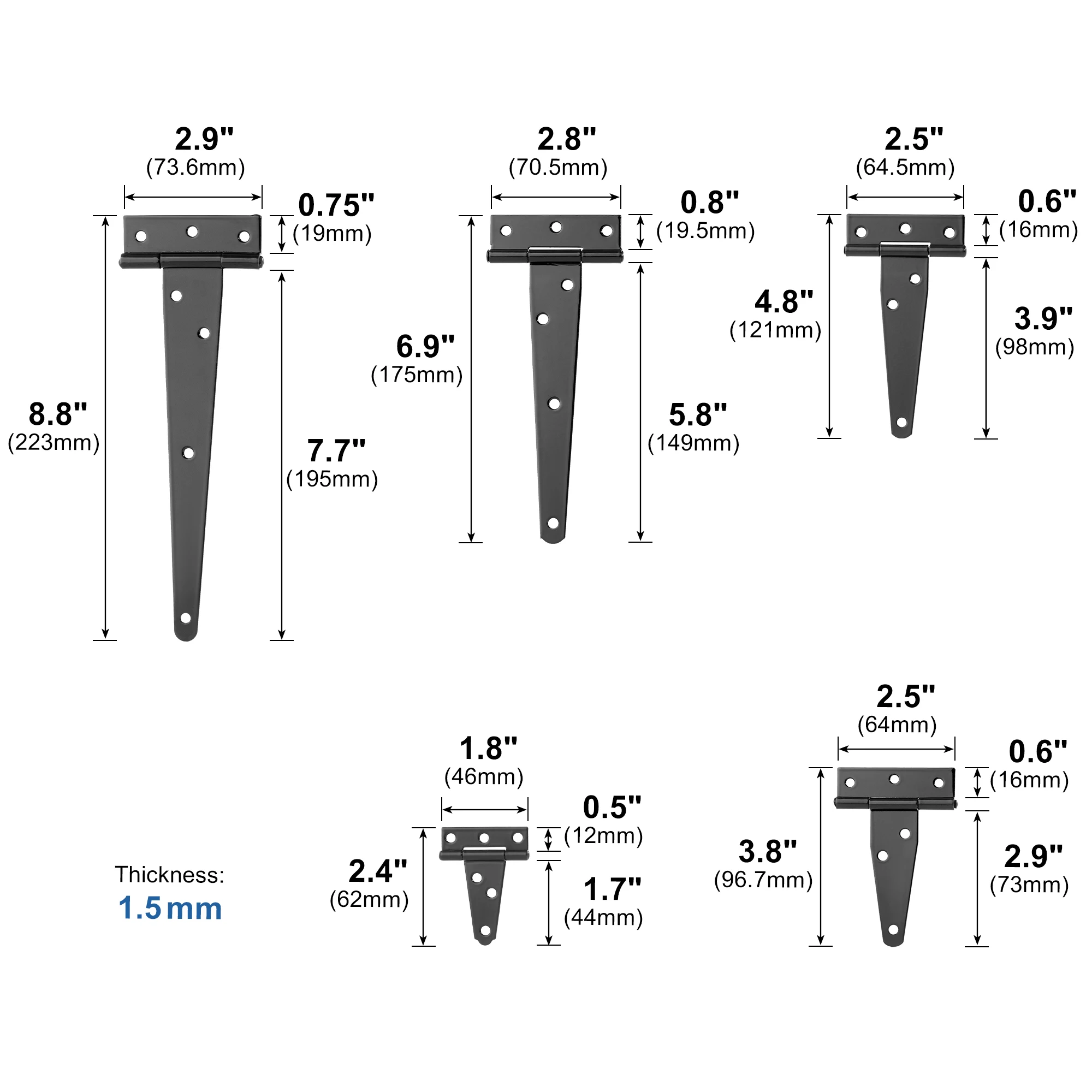 2 PCS T Shaped Black Iron Barn Door Hinges Rustic Furniture Metal Hinge for Wooden Kitchen Cabinet Cupboard Wardrode Fence
