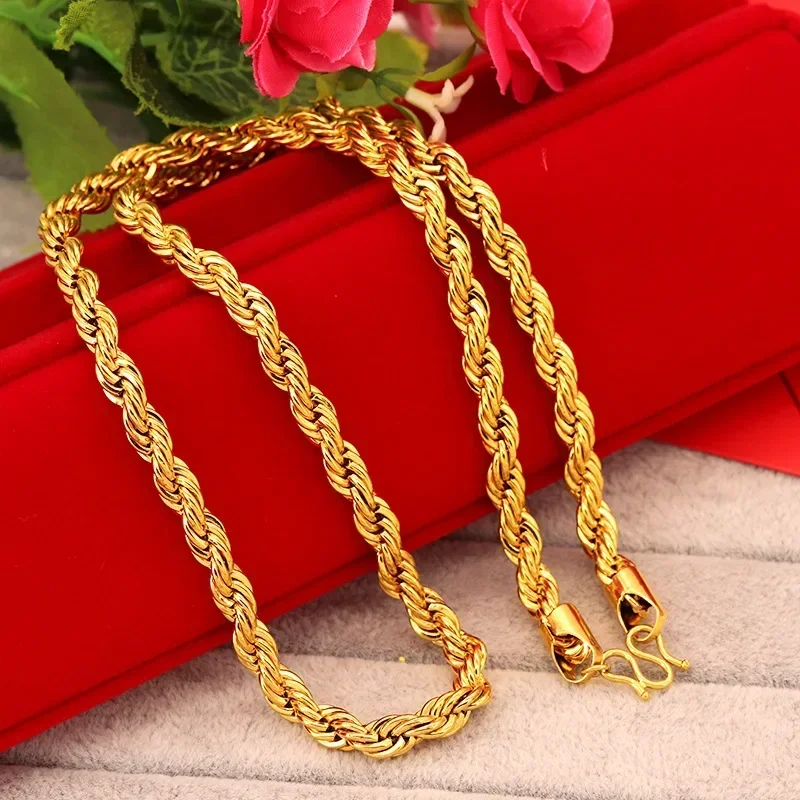 SAIYE 24k Electroplated Sand Gold Men's Atmospheric 7mm8mm Twist Necklace Vacuum Gold Plating Will Not Fade For A Long Time