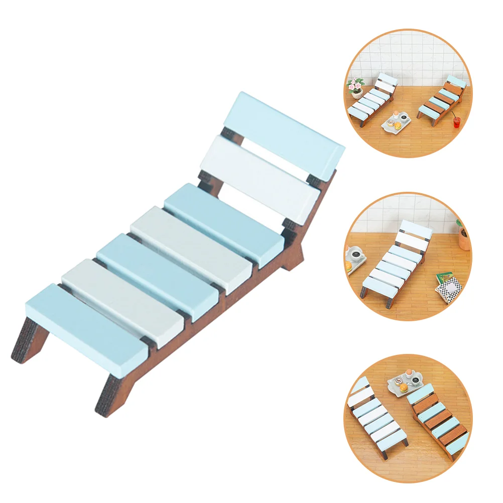 

2 Pcs Beach Chair Dollhouse Mini Furniture Set Miniature Model Ornament Chaise Lounge Simulated Birch Decoration