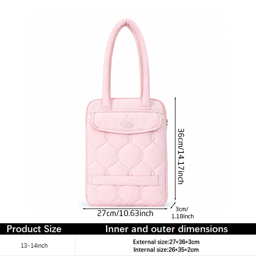 Quilted Puffy Laptop Tote Bag, Shockproof Handbag for MacBook Air/Pro Dell Lenovo Surface 13-14inch, Women Commuter Shoulder Bag