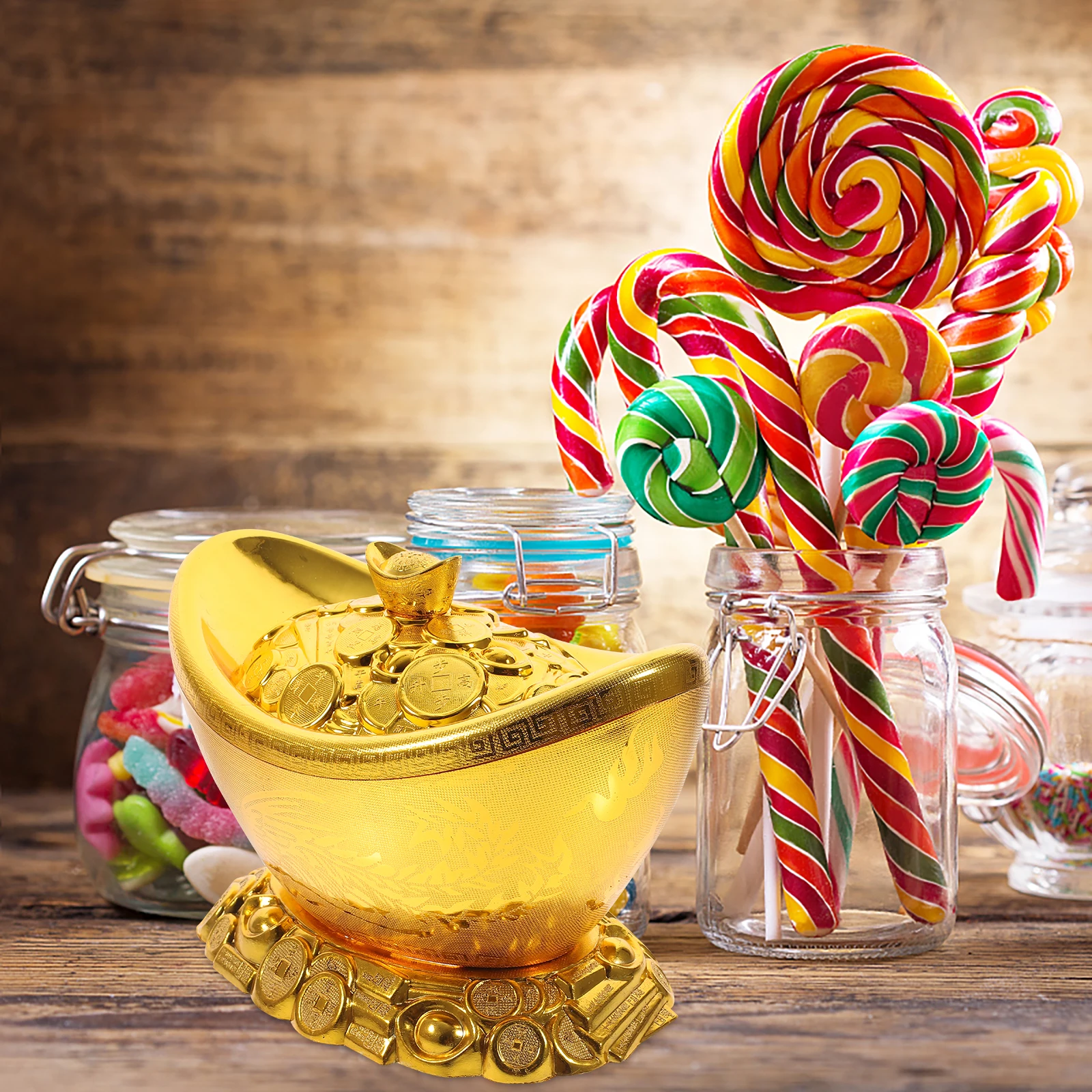 

Gold Ingot Ornament Home Decor Candy Box Stage Prop Living Room Decor Wedding Favors Plastic Sturdy Lightweight Storage Snacks