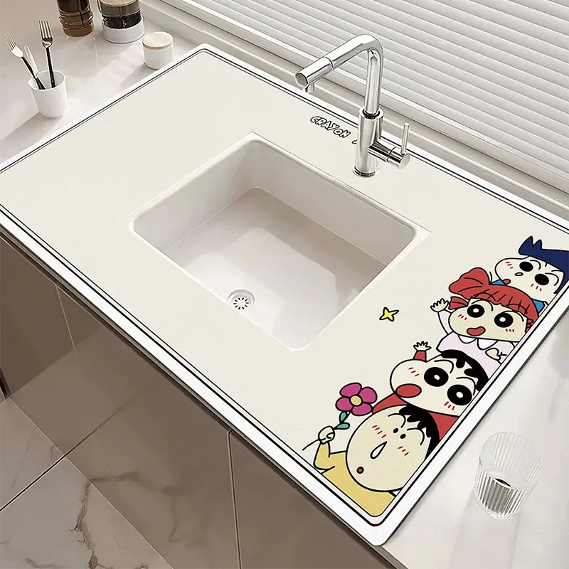 New Cartoon Love Crayon Shin-chan Kitchen Drain Pad Household Sink Desktop Absorbent Pad Soft Diatom Mud Non-slip Cushion