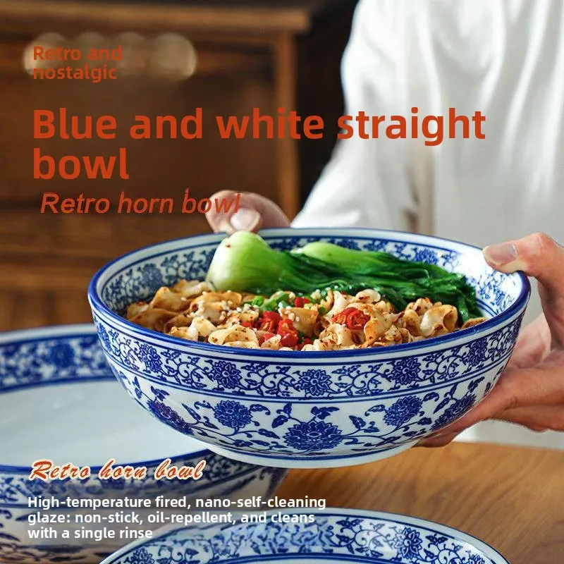 

Extra Large Blue And White Porcelain Cerc Soup Bowl for Home Use Hot Pot Fi Stew Bowl round ape Floral Pattern Adult