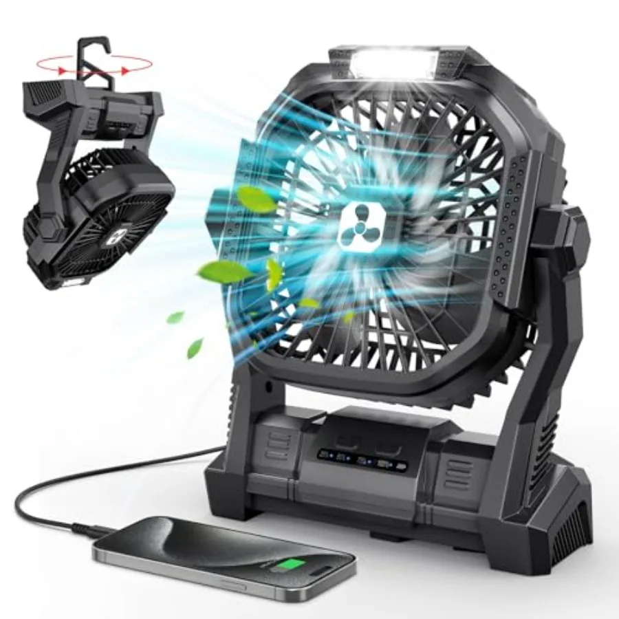

Portable Fan Rechargeable, 20000mAh Cordless Battery Powered Fan with LED Lantern Battery Operated for Camping Travel Bedroom H