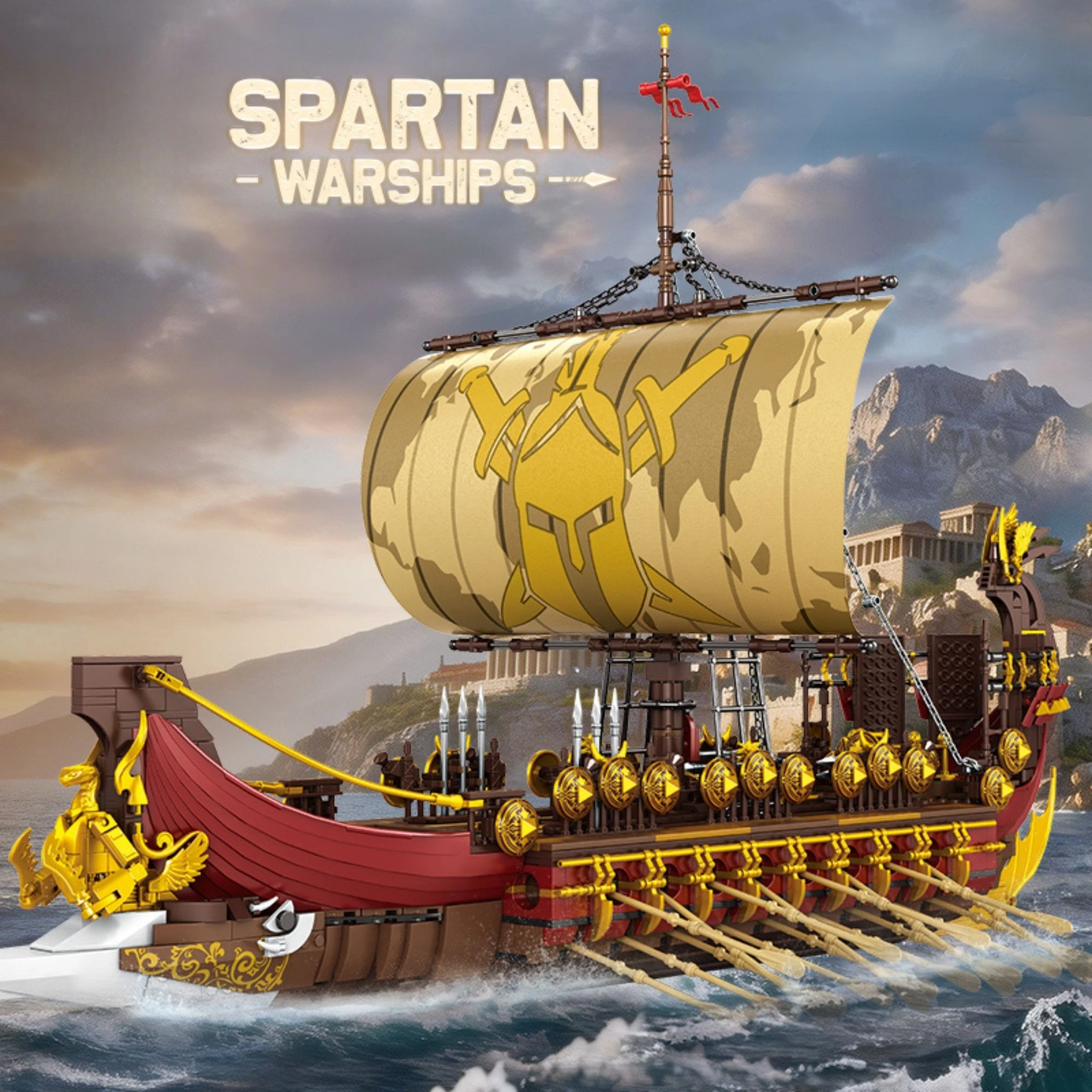 

3043pcs Spartan Warship Building Blocks Desktop Decoration War Vessel Historical Combat Ship Model Bricks Toys for Adults Gifts