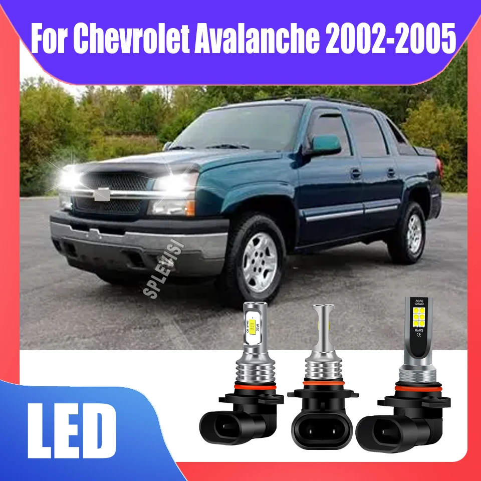 

12v LED Headlight Bulbs High Low Beam Foglight Xenon White with Aviation Aluminum For Chevrolet Avalanche 2002 2003 2004 2005