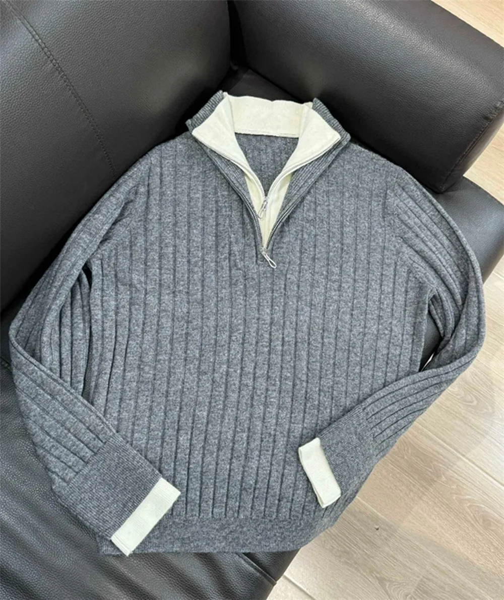 Women's Cashmere Knitted Pullover Sweater Turn-down Collar Fake Two-Piece Long-Sleeved Top Autumn Winter New