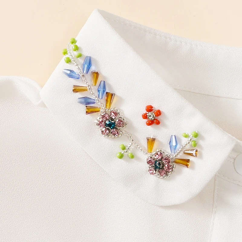 المرأة اليدوية مسمار ملون حبة جولة الرقبة الشيفون وهمية طوق، عصرية ومتعددة الاستخدامات الزخرفية نصف قميص نمط طوق #3