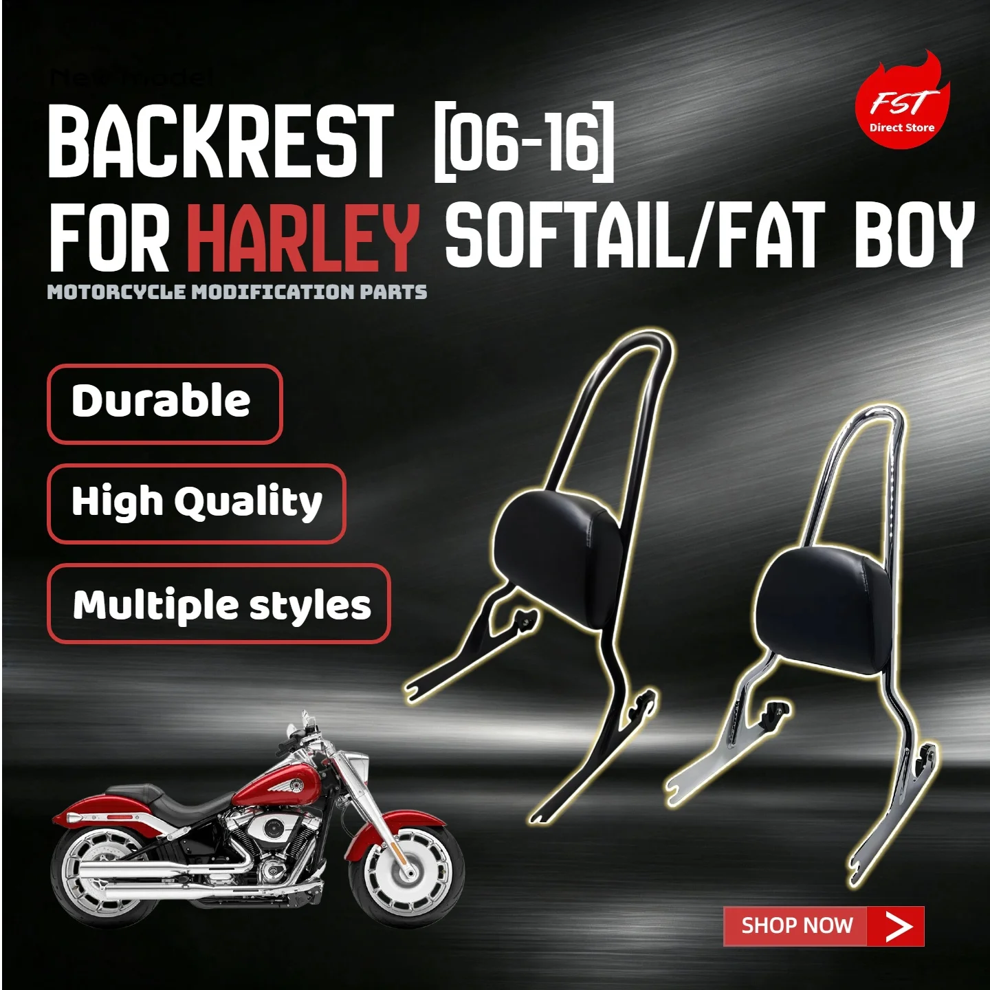 For Harley Softail Fat Boy 2006-2016 Quick Detach Passenger Backrest Sissy Bar Motorcycle Accessories