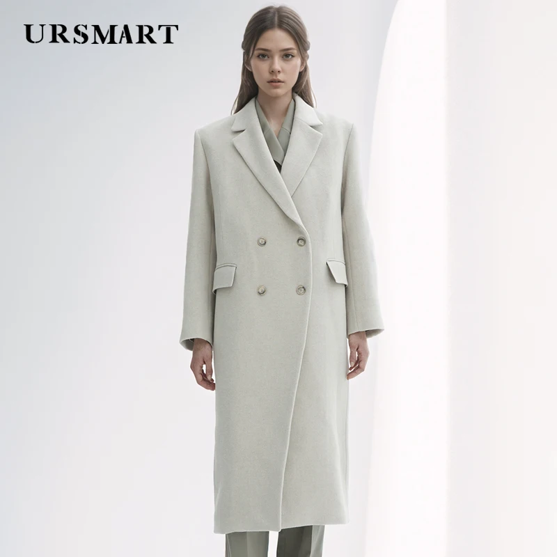 Elegant Knee Length Women's Wool Coat - Beige Double Breasted Custom Wool Blend Winter Warmth