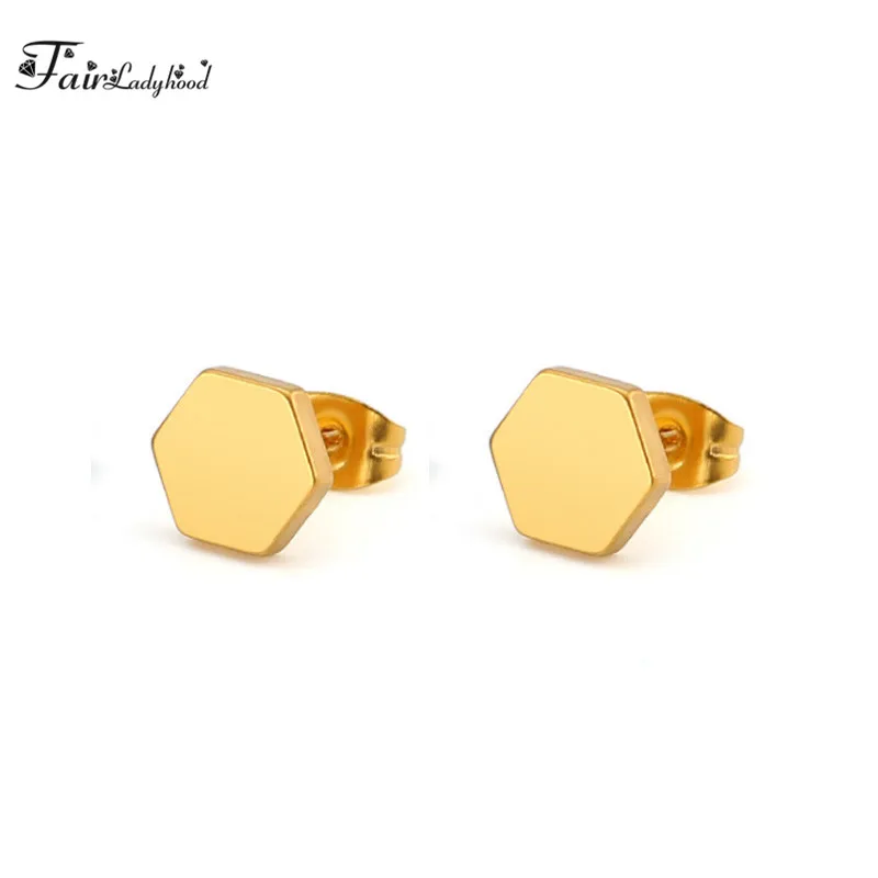 FairLadyHood Stainless Steel Simple Fashion Exquisite Hexagonal Earrings Female anti-allergic Earrings Wholesale Stud Earrings