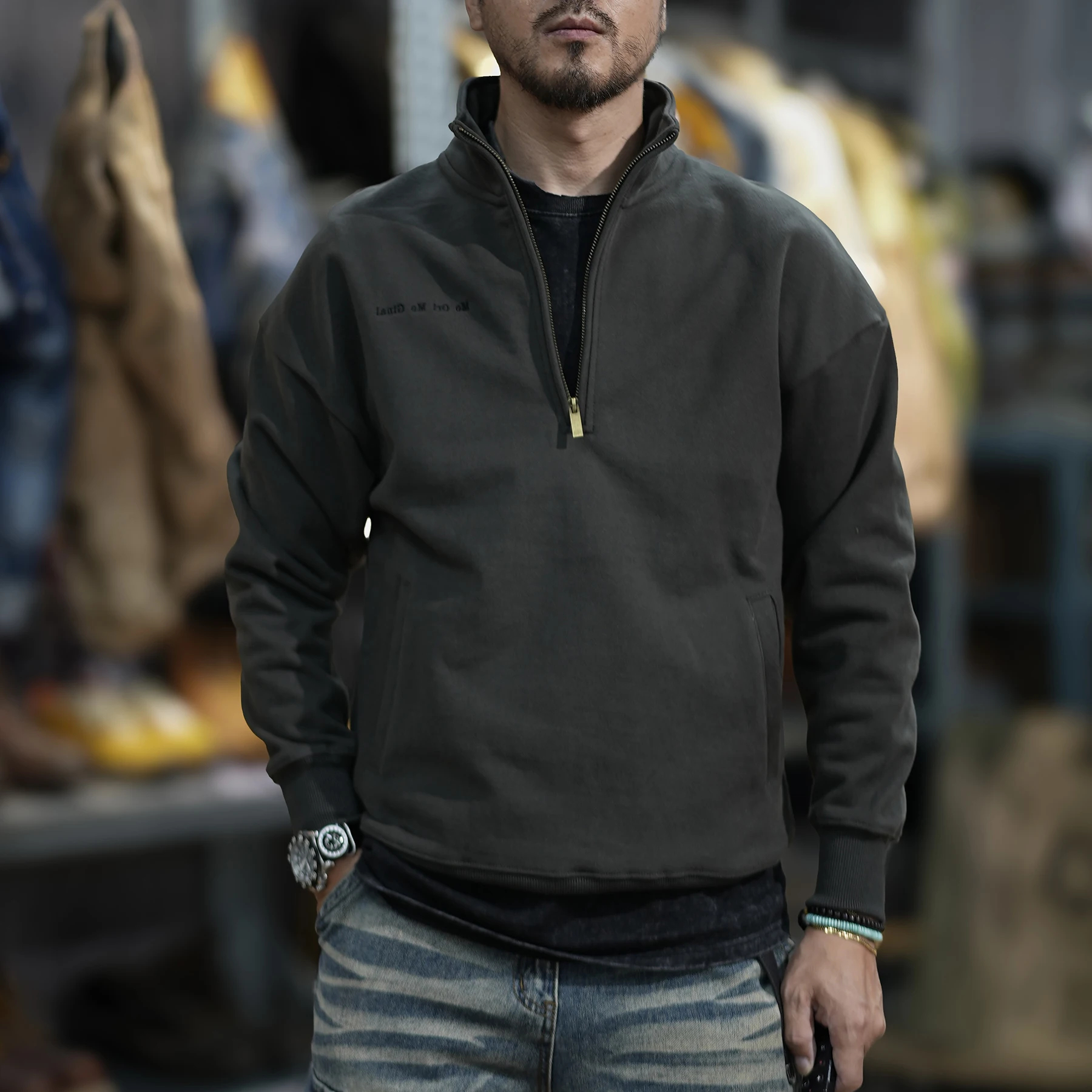 Marchio di moda autunno inverno spesso americano retrò felpa con cappuccio da uomo sciolto tendenza collo alto cerniera pullover giacca retrò casual