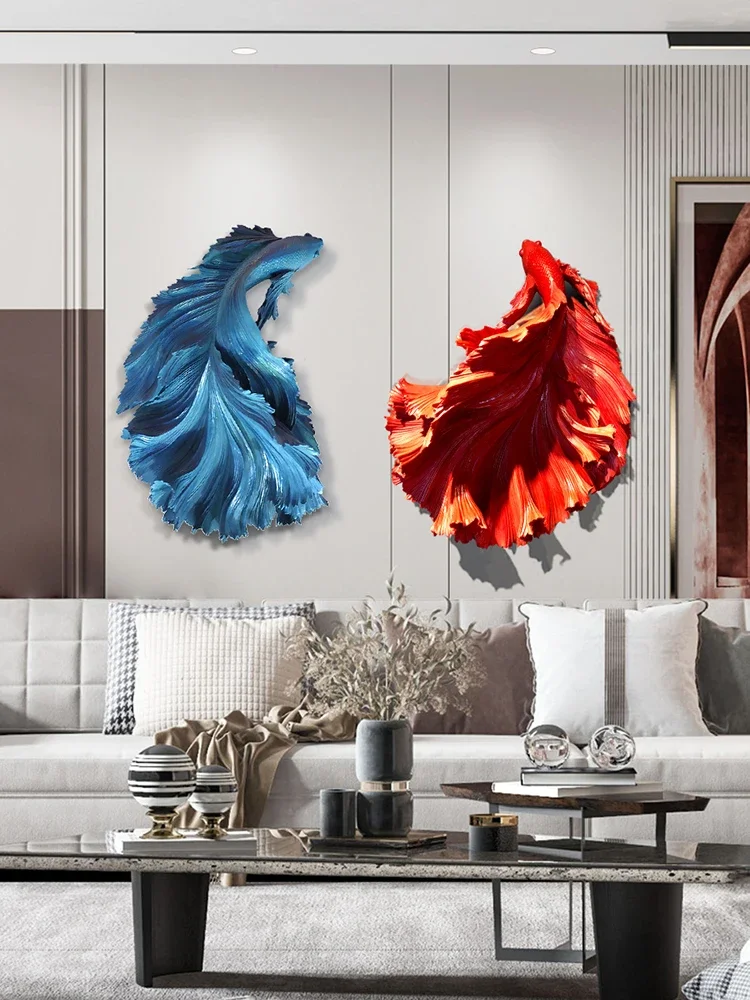 

Home Decor Creative Fighting Fish Statue Wall Hanging Room Decor Nordic Office Living Room Sofa Background Wall Hanging Ornament