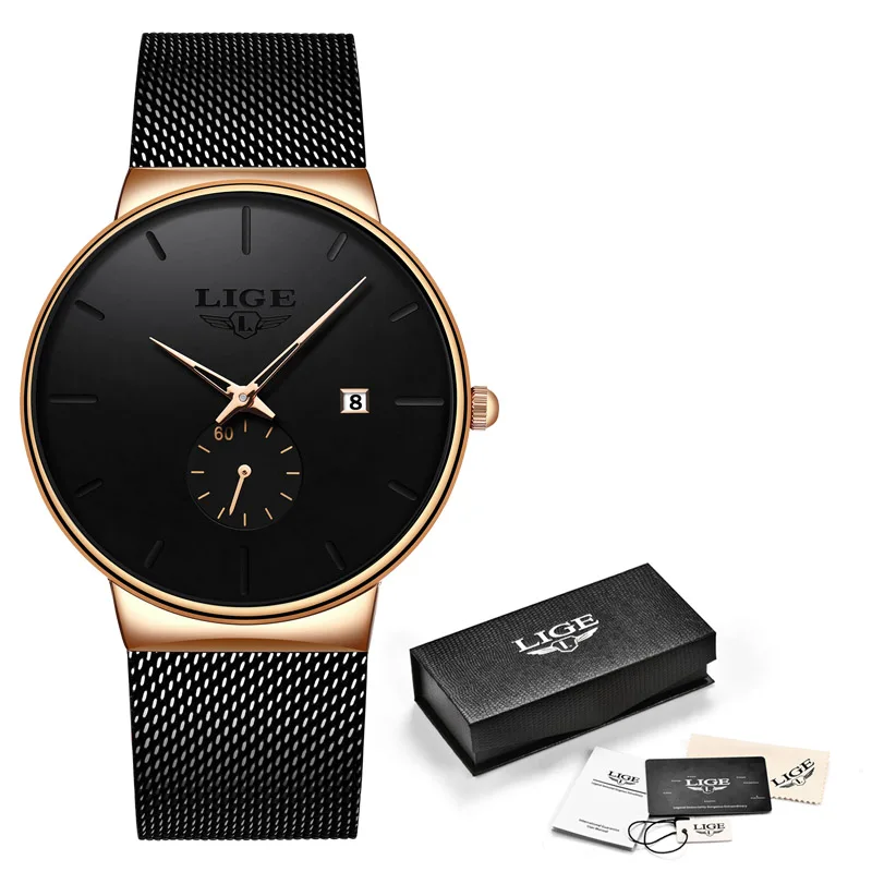 LIGE 2024 New Business Mens Watches Top Brand Luxury Quartz Watch Men Ultra Thin Mesh Waterproof Sport Watch Relogio Masculino