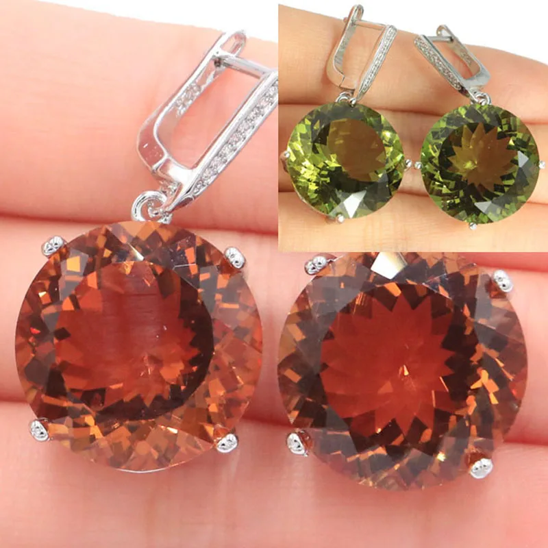 Buy 5 Get 1 Free 35x20mm Big 16g Jewelry Set 20mm Color Changing Zultanite Alexandrite Topaz CZ Women Silver Pendant Earrings